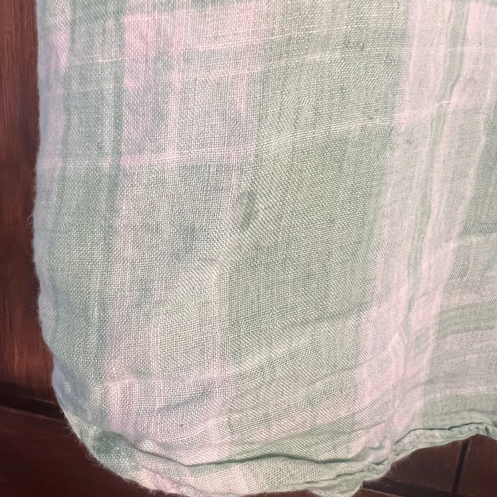 Polo Ralph Lauren Linen Light Green and White Plaid Men's‎ XL Long Sleeve Shirt